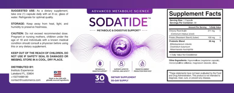 Sodatide supplement label and Supplement Facts